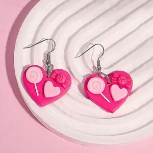 Candy Charcuterie Heart - Handmade Clay Earrings - Valentine’s Day - Pink